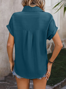 Textured Button Up Cap Sleeve Shirt (6 Colors) Shirts & Tops Krazy Heart Designs Boutique   