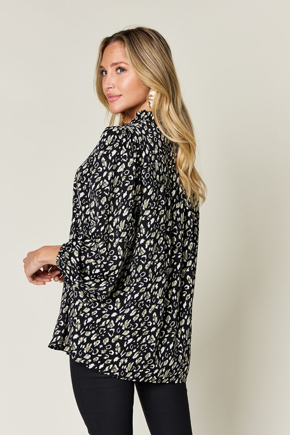 Double Take Full Size Leopard Long Sleeve Blouse (2 Colors) Shirts & Tops Krazy Heart Designs Boutique   