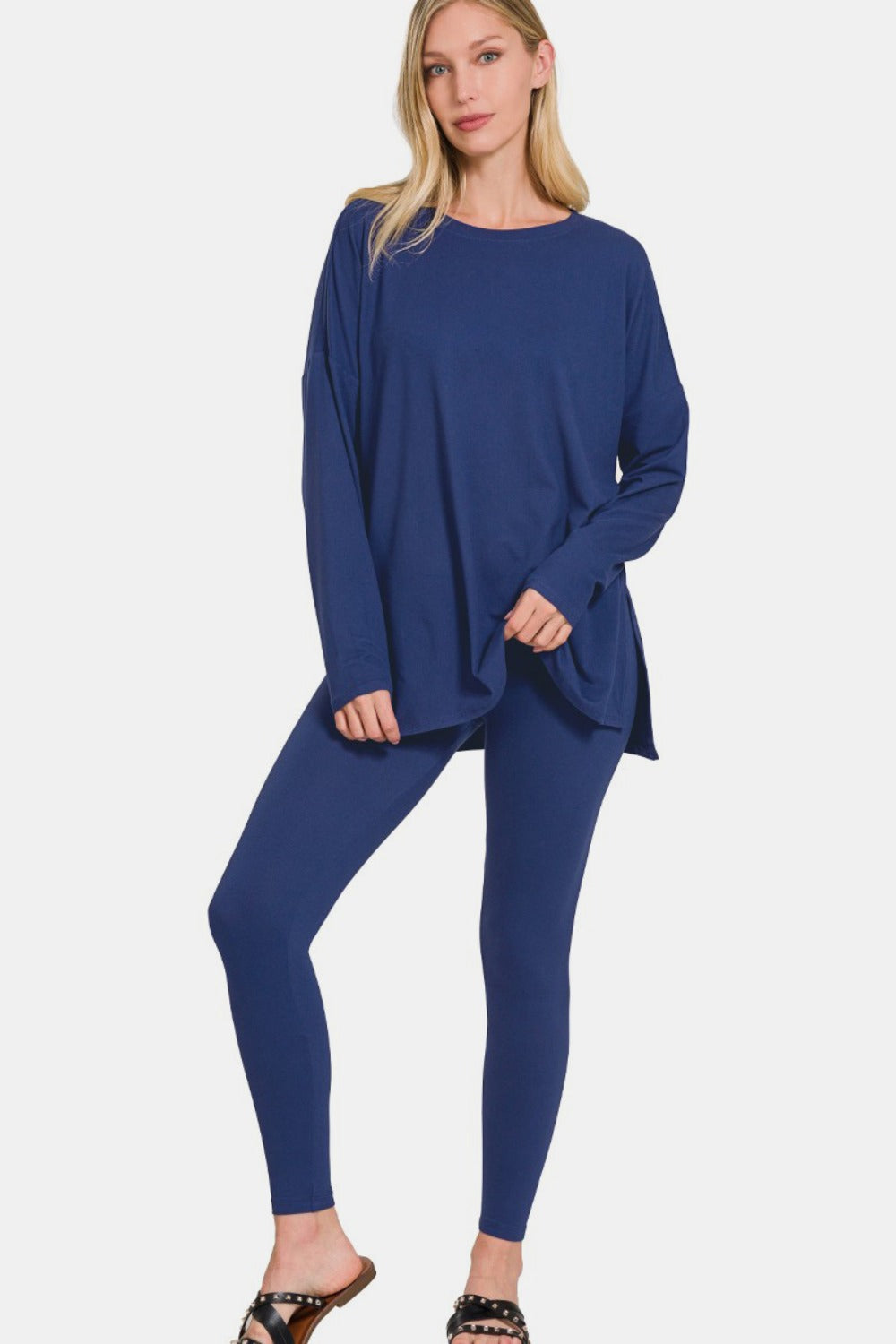 Zenana Brushed Microfiber Top and Leggings Lounge Set Outfit Sets Krazy Heart Designs Boutique Lt Navy S 