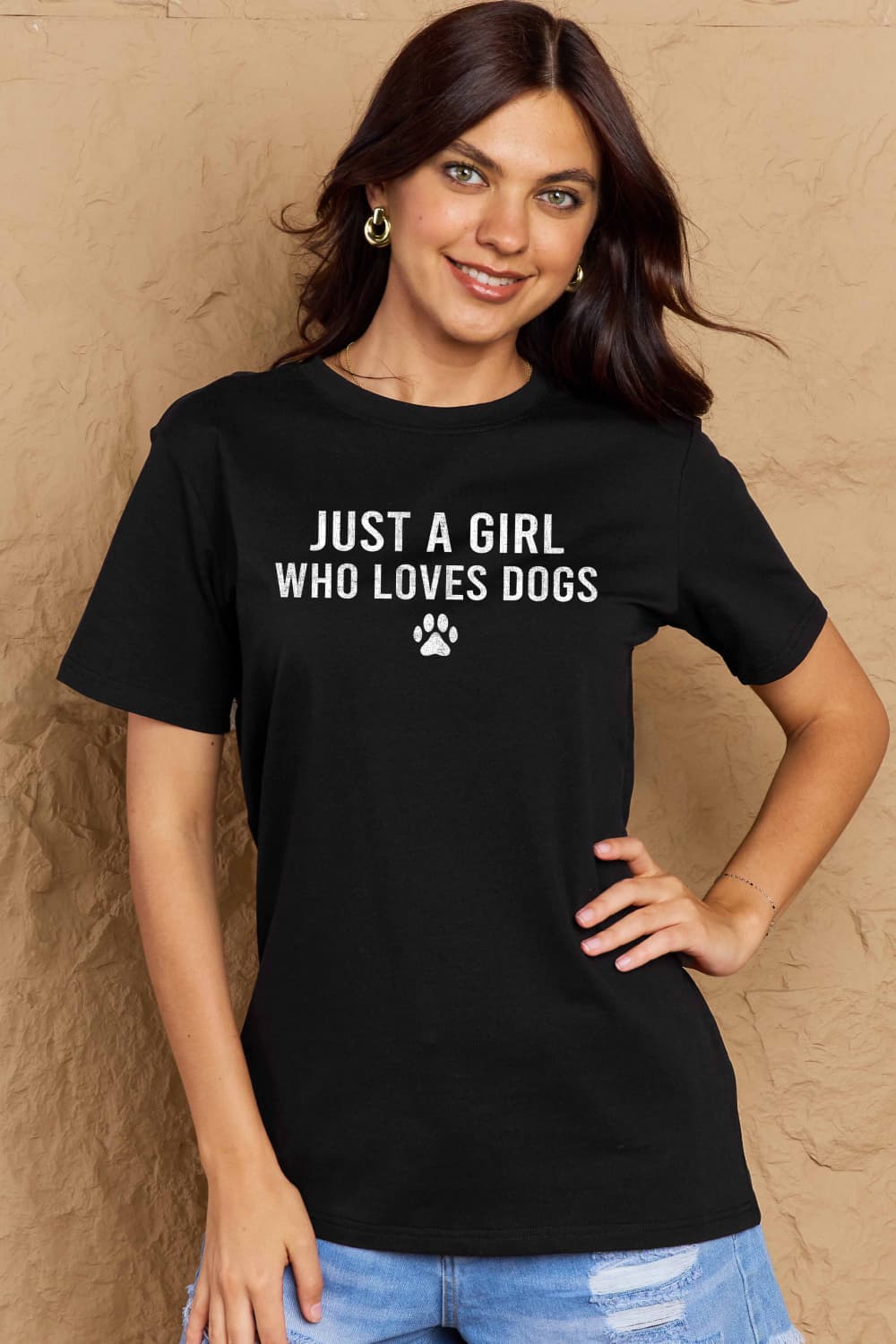 Simply Love Brand-Just a Girl Who Loves Dogs Cotton Tee (5 Colors) T-Shirt Krazy Heart Designs Boutique Black S 