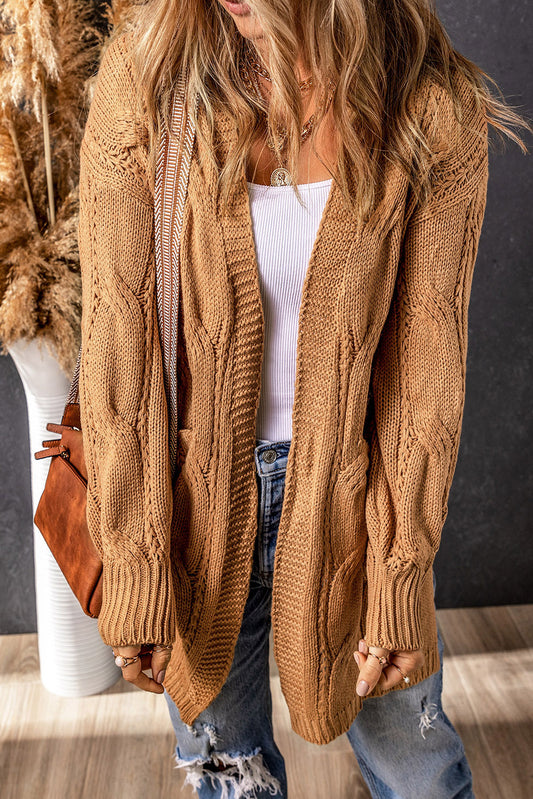 Cable-Knit Dropped Shoulder Slit Cardigan (7 Colors) Shirts & Tops Krazy Heart Designs Boutique Khaki S 