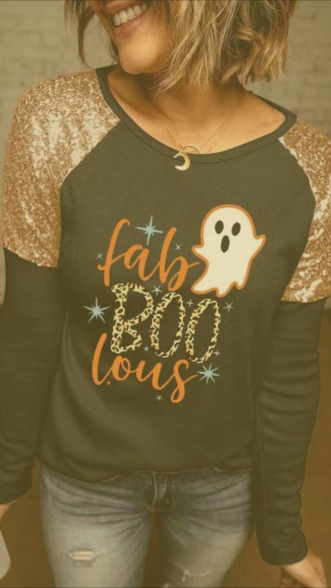 FabBOOlous Ghost Graphic Sequin Long Sleeve T-Shirt