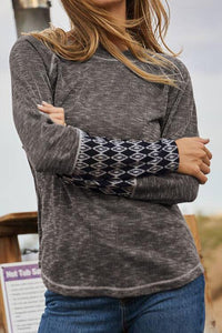 Geometric Round Neck Long Sleeve Top Shirts & Tops Krazy Heart DesignsBoutique   