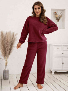 Teddy Long Sleeve Top and Pants Lounge Set (9 Colors) Loungewear Krazy Heart Designs Boutique   