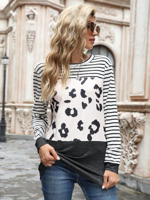 Leopard Print Striped Long Sleeve Top Shirts & Tops Krazy Heart Designs Boutique Stripe S 
