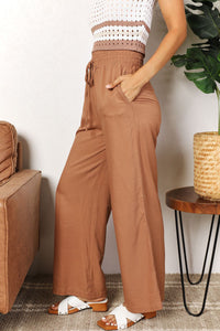 Double Take Drawstring Smocked Waist Wide Leg Pants  Krazy Heart Designs Boutique   