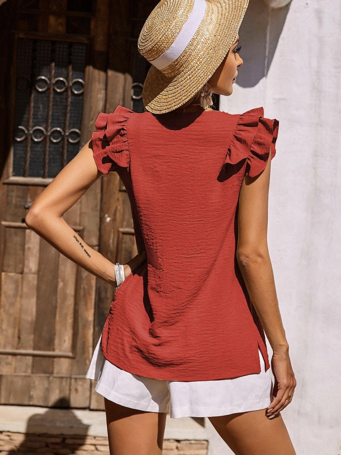 Ruffled V-Neck Cap Sleeve Blouse (3 Colors) Shirts & Tops Krazy Heart Designs Boutique   