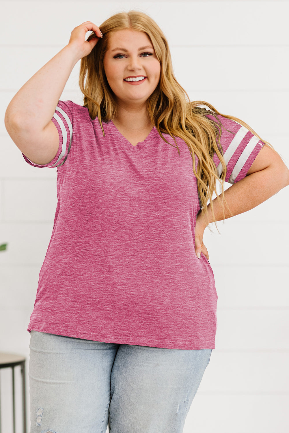 Plus Size Striped V-Neck Tee Shirt (10 Colors)  Krazy Heart Designs Boutique   