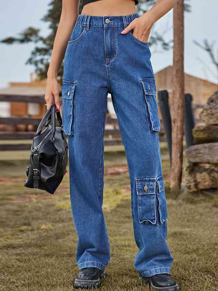 Straight Leg Cargo Jeans (6 Colors) pants Krazy Heart Designs Boutique Azure S 