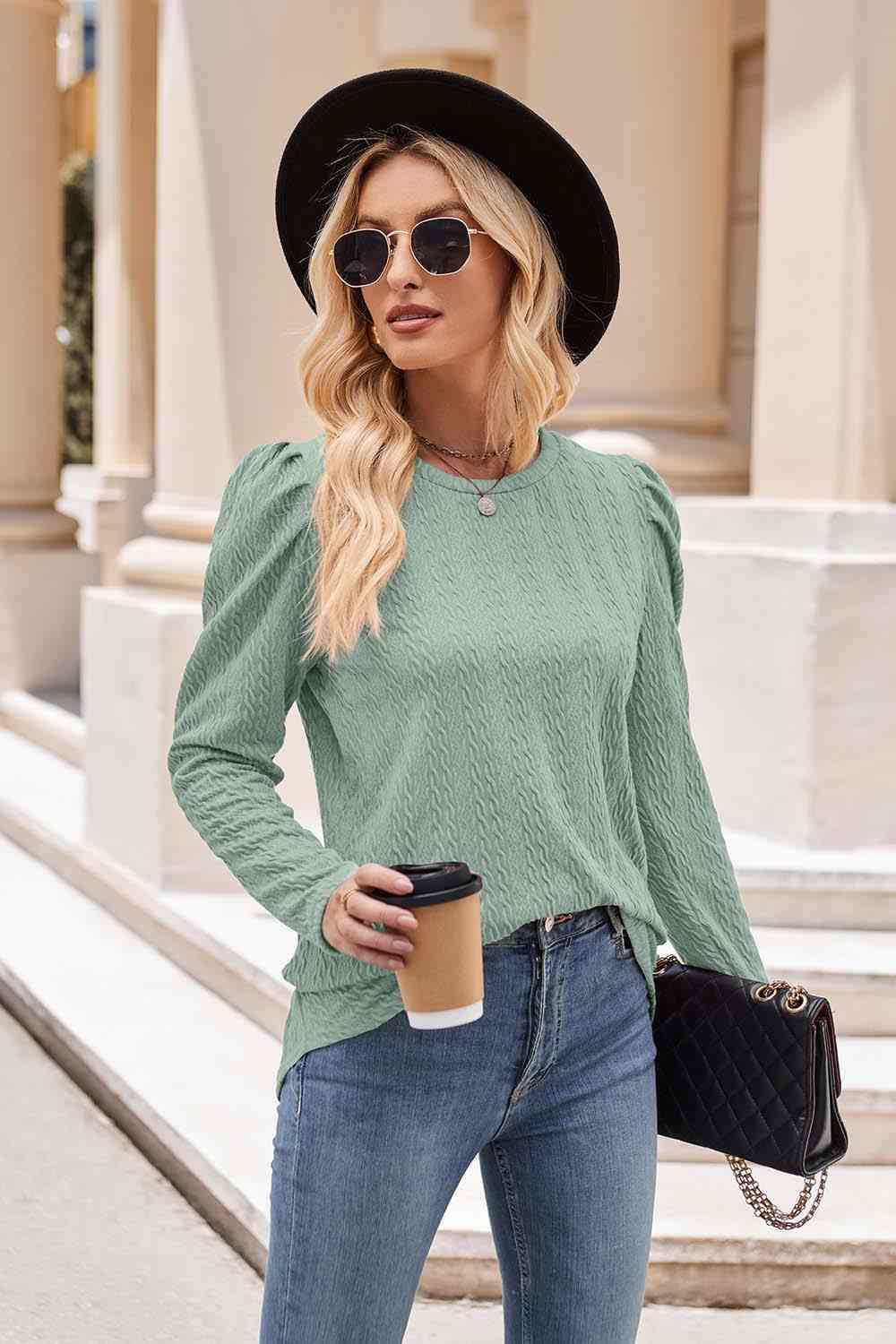 Round Neck Puff Sleeve Blouse (7 Colors) Shirts & Tops Krazy Heart Designs Boutique   