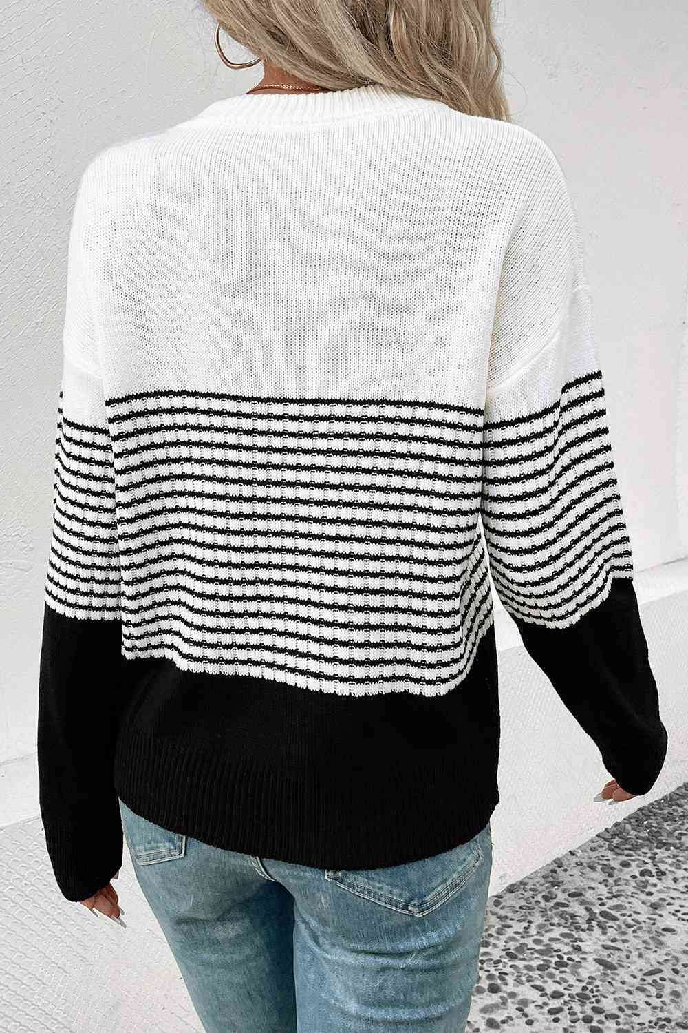 Striped Color Block Drop Shoulder Sweater Shirts & Tops Krazy Heart Designs Boutique   