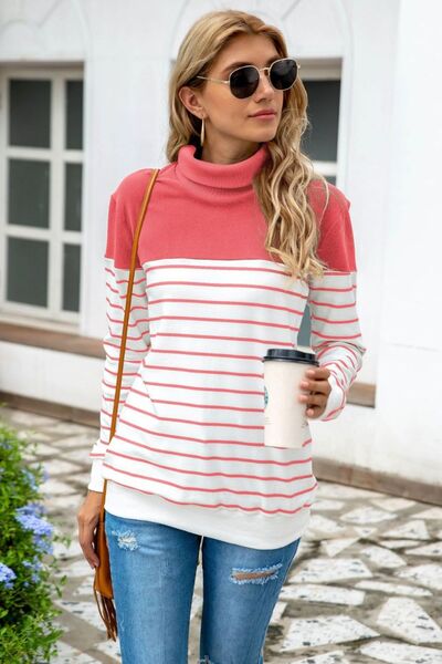 Striped Contrast Turtleneck Sweater (5 Colors) Shirts & Tops Krazy Heart Designs Boutique   