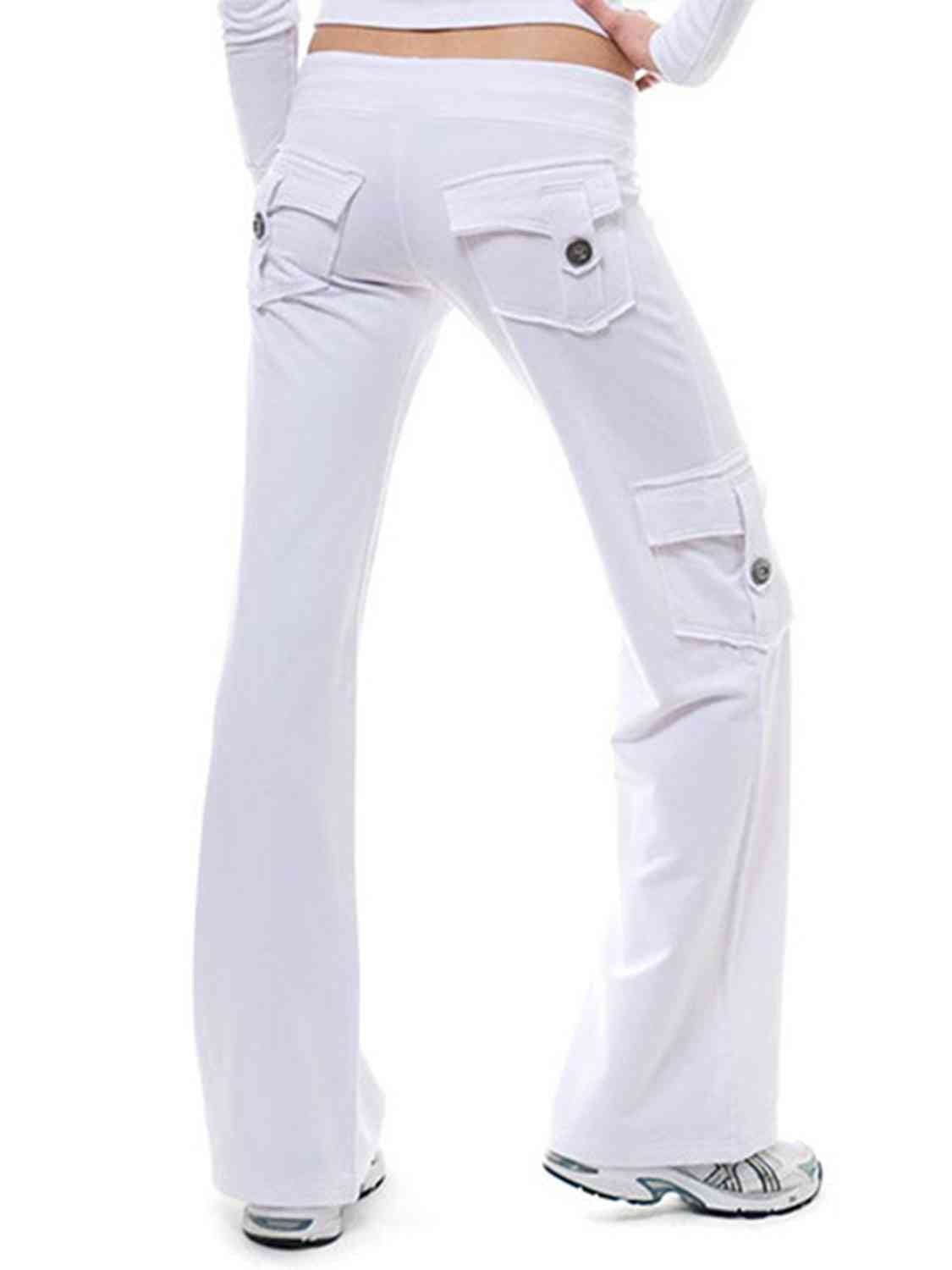 Mid Waist Pants with Pockets  Krazy Heart Designs Boutique White XS 