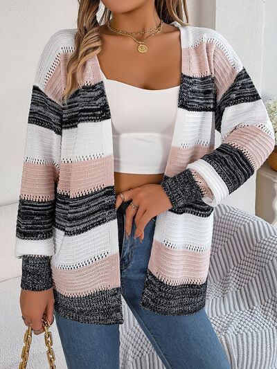 Openwork Striped Open Front Cardigan (3 Colors) coats Krazy Heart Designs Boutique Blush Pink S 