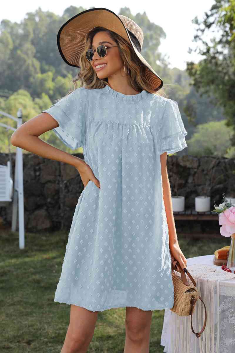 Swiss Dot Round Neck Flutter Sleeve Dress (6 Colors)  Krazy Heart Designs Boutique   