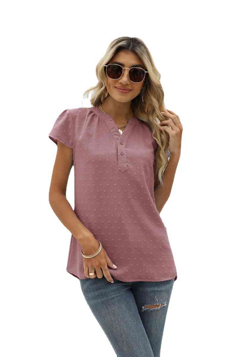 Swiss Dot Notched Neck Short Sleeve Top (9 Colors)  Krazy Heart Designs Boutique   