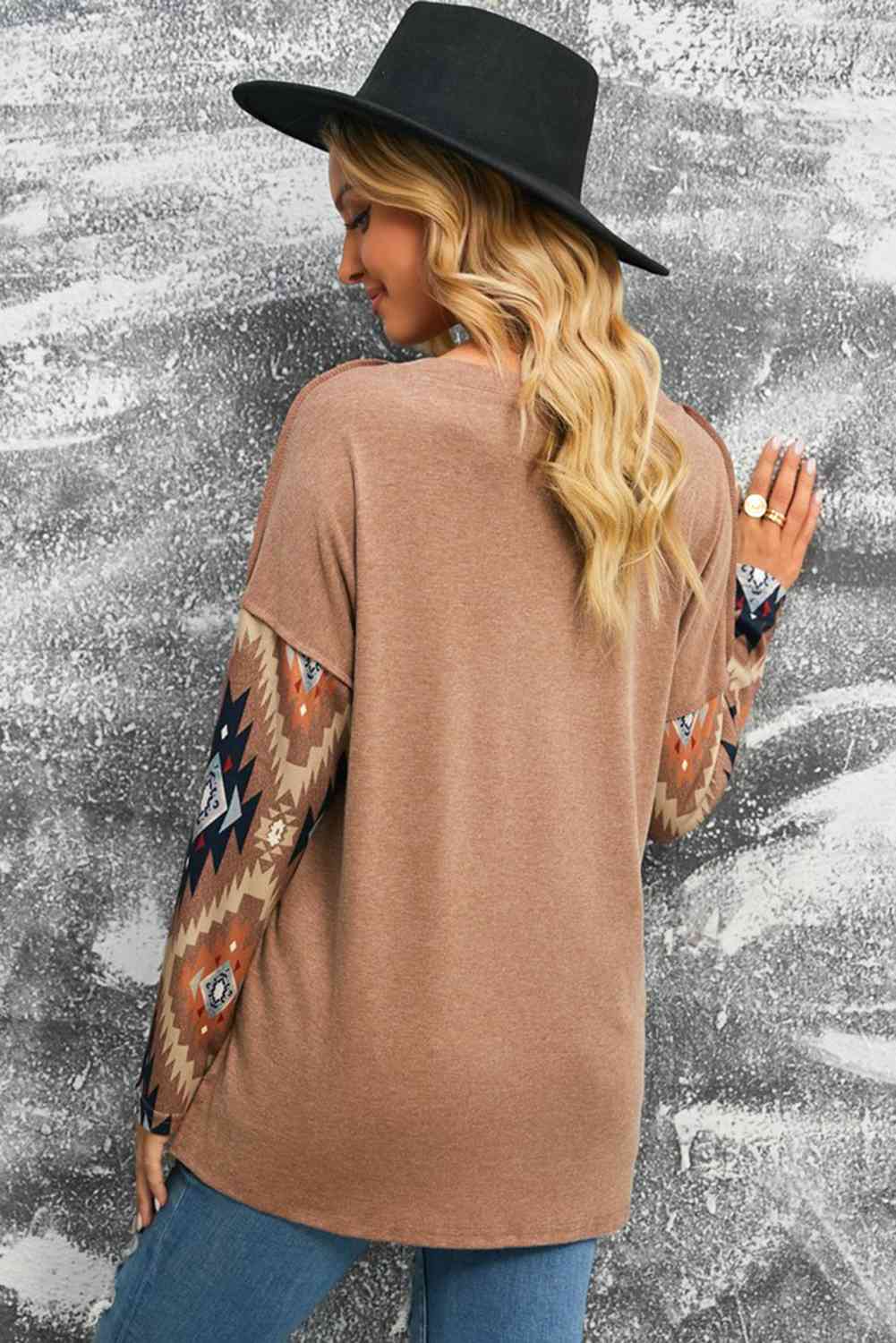 Brown Western Print Buttoned V Neck Top  Krazy Heart Designs Boutique   