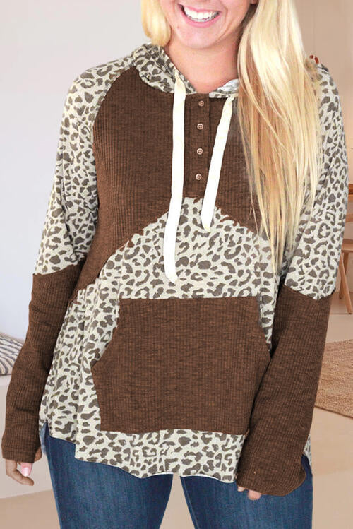 Drawstring Leopard Print Long Sleeve Hoodie Shirts & Tops Krazy Heart Designs Boutique Leopard S 