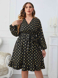Plus Size Printed Surplice Neck Knee-Length Dress Dress Krazy Heart Designs Boutique Black 1XL 