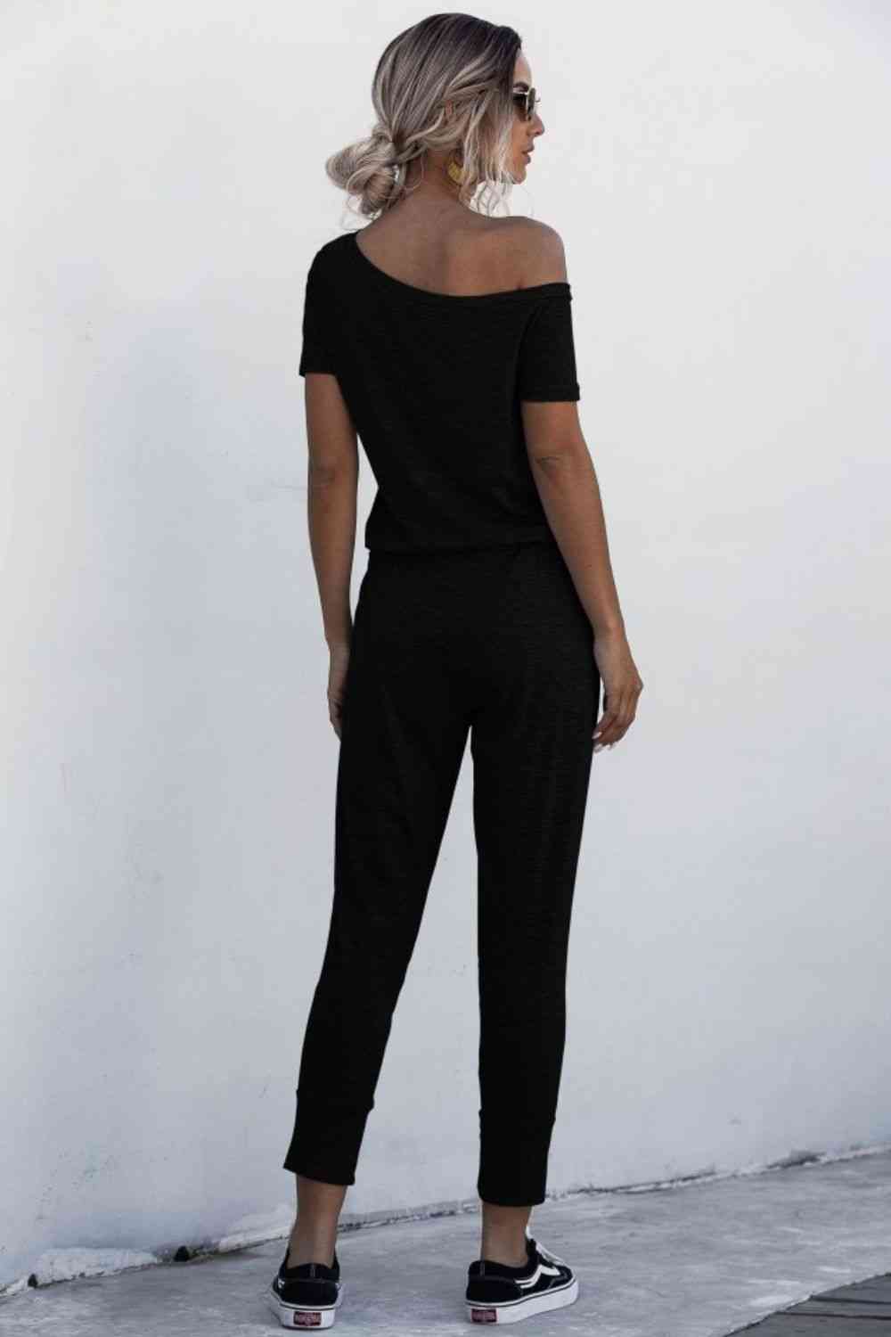 Asymmetrical Neck Tied Jumpsuit with Pockets (4 Colors)  Krazy Heart Designs Boutique   