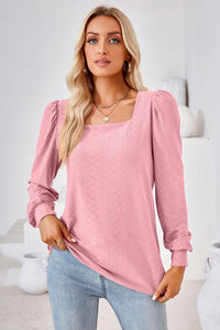 Square Neck Puff Sleeve Blouse (8 Colors)  Krazy Heart Designs Boutique Carnation Pink S 
