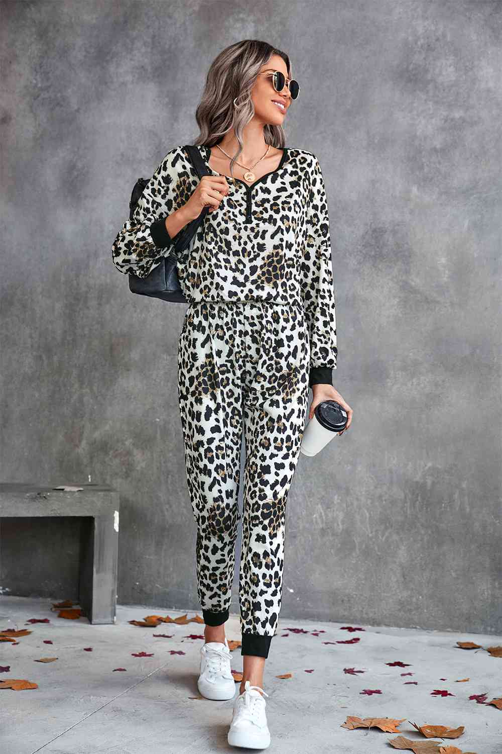Leopard Print V-Neck Loungewear Set Loungewear Krazy Heart Designs Boutique   