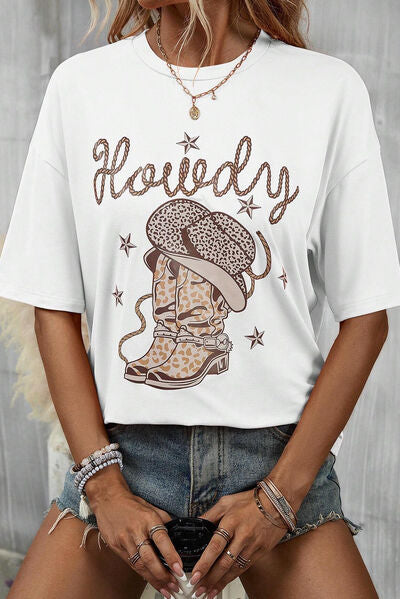 HOWDY Round Neck Short Sleeve T-Shirt (2 Colors) Shirts & Tops Krazy Heart Designs Boutique White S 