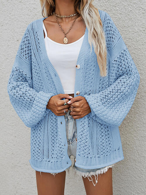 Openwork Button Front Cardigan (6 Colors) coats Krazy Heart Designs Boutique Sky Blue S 