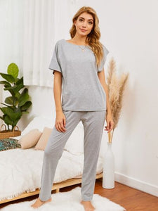 Round Neck Top and Pants Lounge Set (5 Colors) Loungewear Krazy Heart Designs Boutique Heather Gray S 