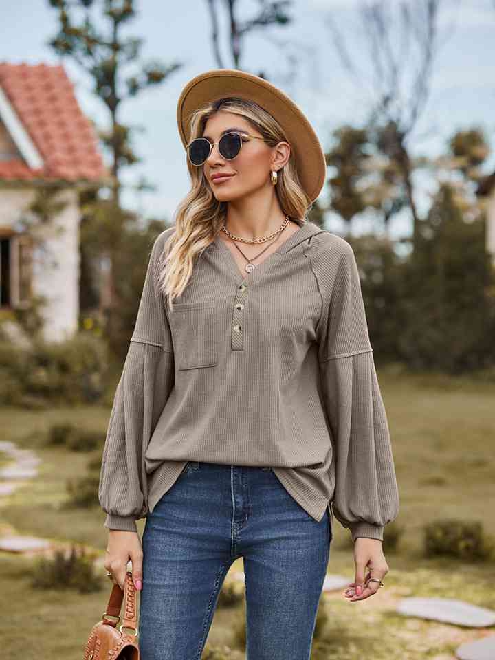 Dropped Shoulder Button-Down Hoodie (6 Colors) Shirts & Tops Krazy Heart Designs Boutique Mocha S 