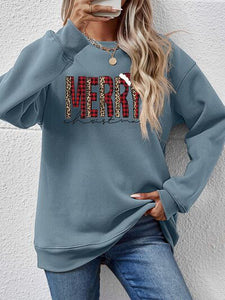 MERRY CHRISTMAS Round Neck Long Sleeve Sweatshirt (9 colors) Shirts & Tops Krazy Heart Designs Boutique French Blue S 
