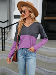 V-Neck Long Sleeve Two-Tone Top (7 Colors)  Krazy Heart Designs Boutique Lilac S 