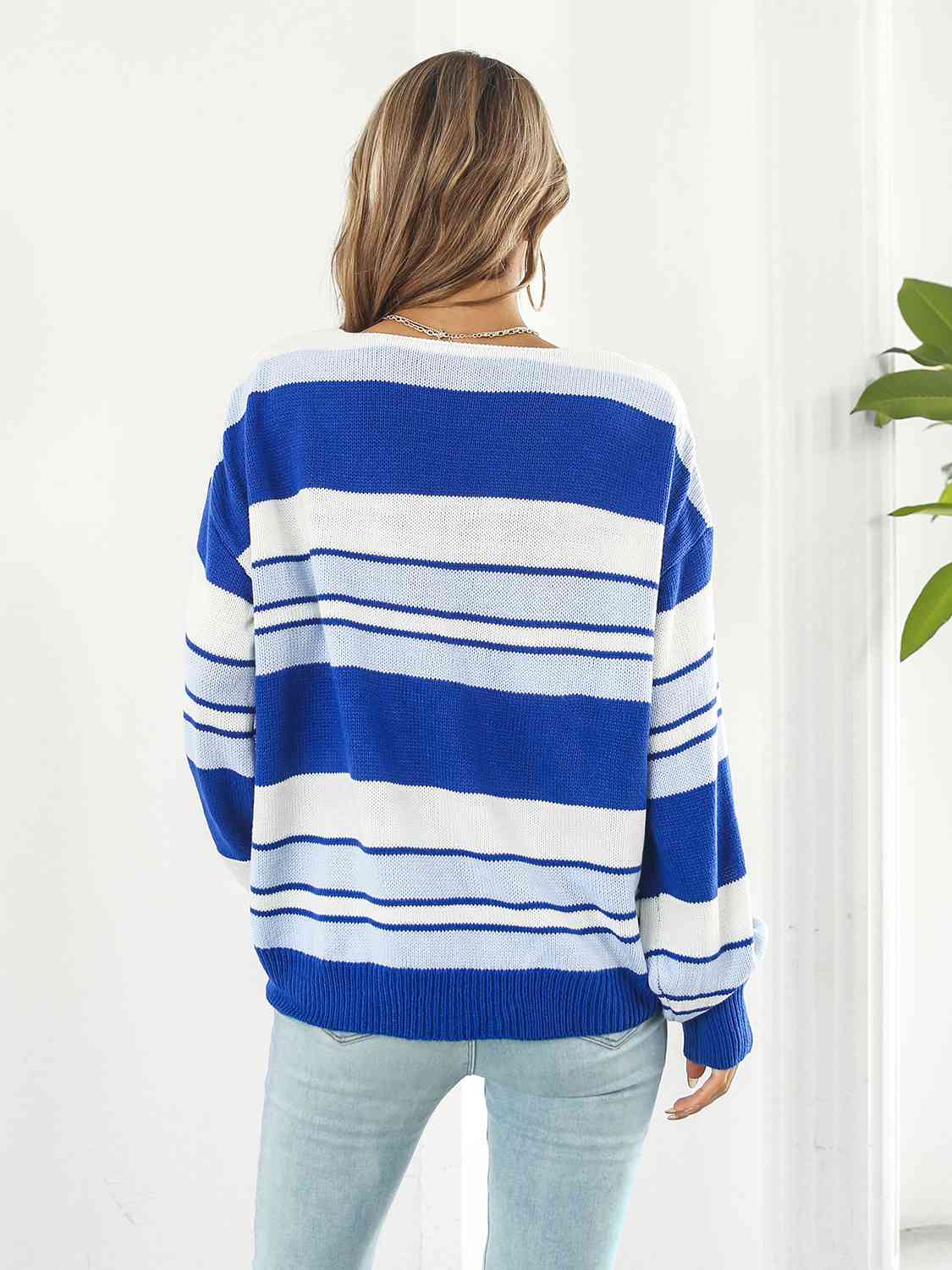 Striped V-Neck Long Sleeve Knit Top(3 Colors)  Krazy Heart Designs Boutique   