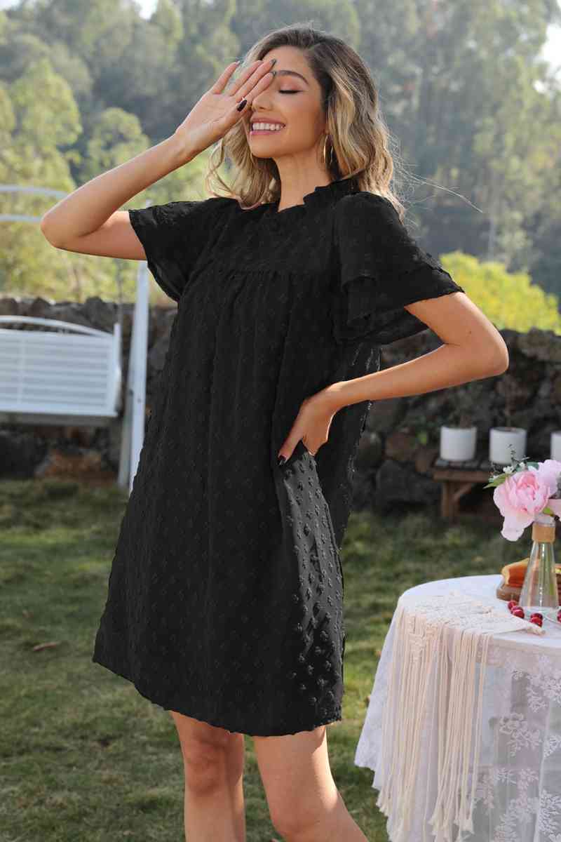 Swiss Dot Round Neck Flutter Sleeve Dress (6 Colors)  Krazy Heart Designs Boutique Black S 