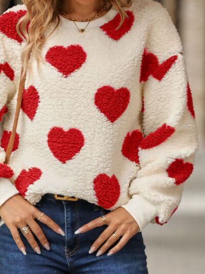 Fuzzy Heart Dropped Shoulder Sweatshirt (3 Colors) Shirts & Tops Krazy Heart Designs Boutique   