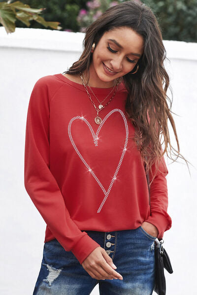 Heart Round Neck Long Sleeve Sweatshirt Shirts & Tops Krazy Heart Designs Boutique   
