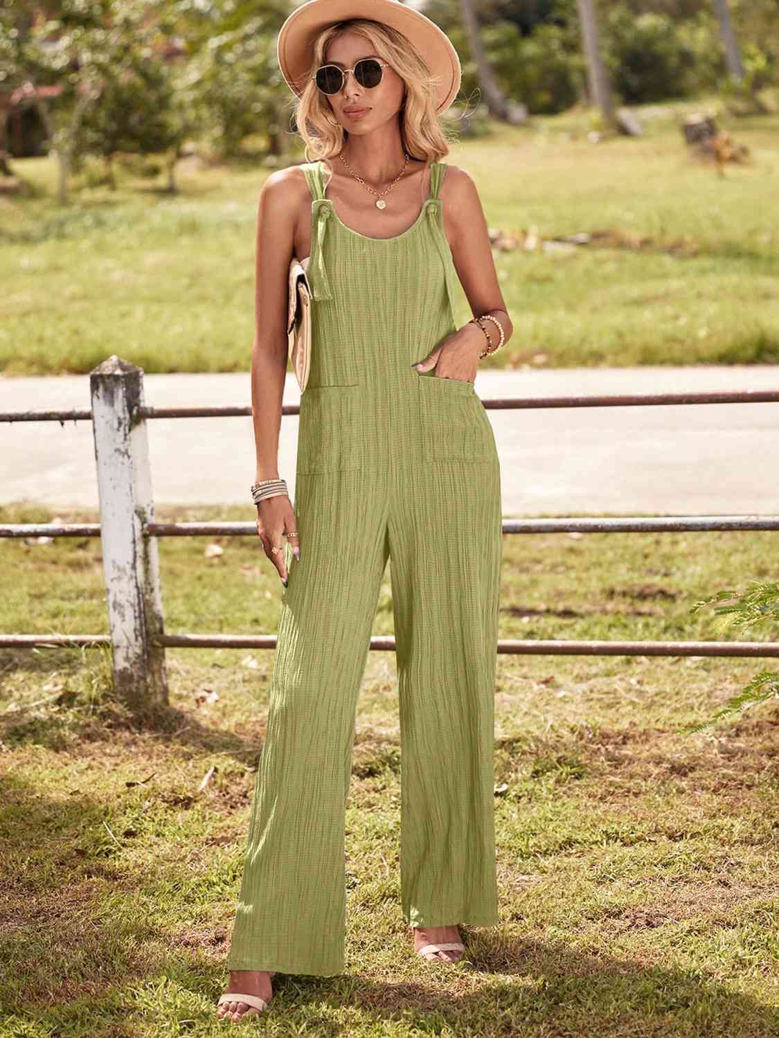 Round Neck Sleeveless Jumpsuit with Pockets  Krazy Heart Designs Boutique Lime S 
