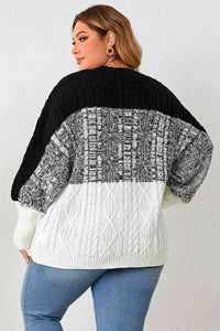 Plus Size Color Block Round Neck Cable-Knit Sweater  Krazy Heart Designs Boutique   