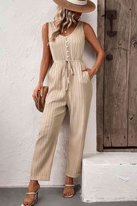 Textured Sleeveless Jumpsuit with Pockets  Krazy Heart Designs Boutique   