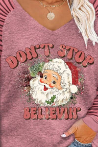 Plus Size DON'T STOP BELIEVIN Striped Long Sleeve T-Shirt Shirts & Tops Krazy Heart Designs Boutique   