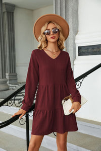 V-Neck Long Sleeve Mini Dress (9 Colors)  Krazy Heart Designs Boutique Wine S 