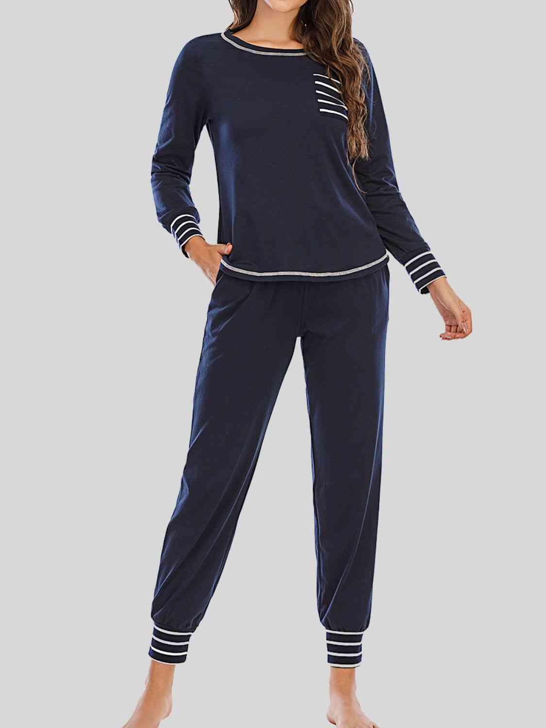 Round Neck Top and Pants Lounge Set (3 Colors) Loungewear Krazy Heart Designs Boutique Dark Navy S 