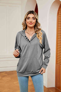 Quarter-Snap Drawstring Pocketed Hoodie (8 Colors) Shirts & Tops Krazy Heart Designs Boutique Light Gray S 