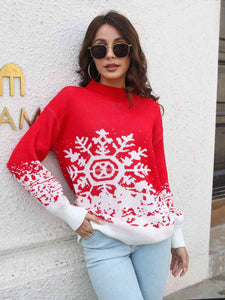 Snowflake Pattern Mock Neck Sweater (2 Colors) Shirts & Tops Krazy Heart Designs Boutique Red S 