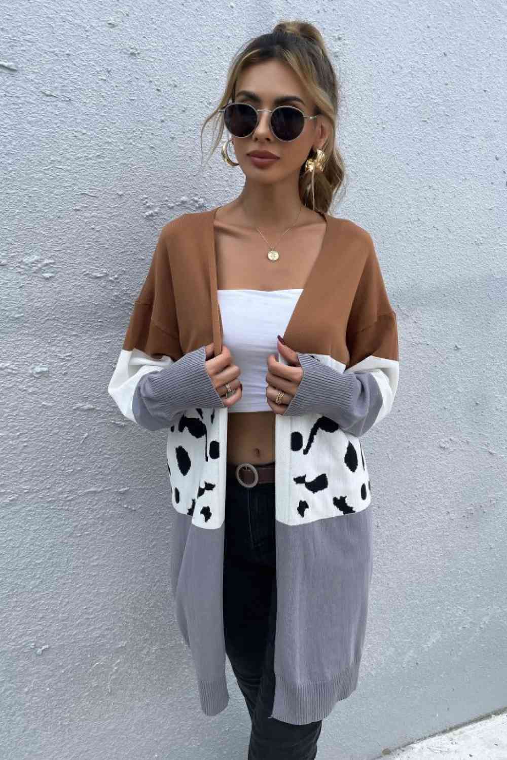 Leopard Print Color Block Cardigan coats Krazy Heart Designs Boutique   