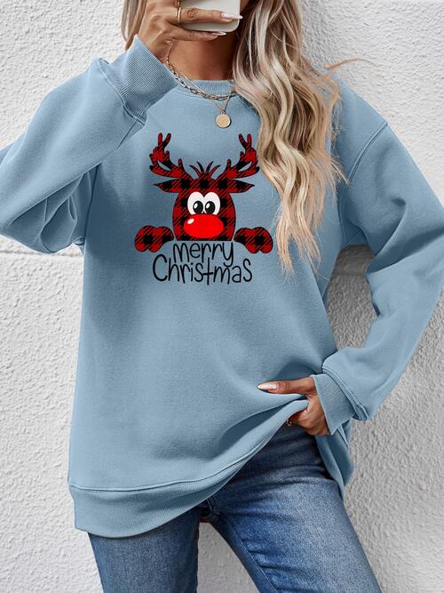 MERRY CHRISTMAS With Reindeer Sweatshirt (9 Colors)  Krazy Heart Designs Boutique Misty  Blue S 