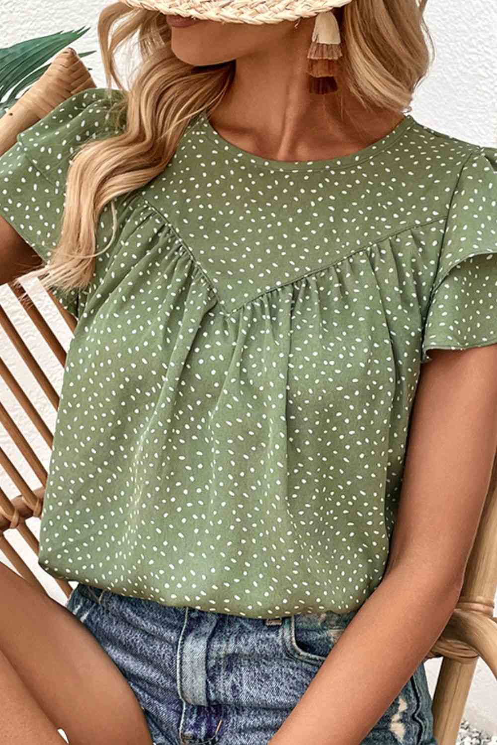 Printed Round Neck Puff Sleeve Blouse  Krazy Heart Designs Boutique   