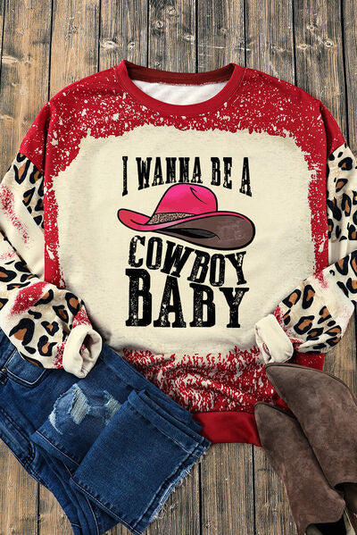 I WANNA BE A COWBOY BABY Leopard Print Round Neck Sweatshirt Shirts & Tops Krazy Heart Designs Boutique   