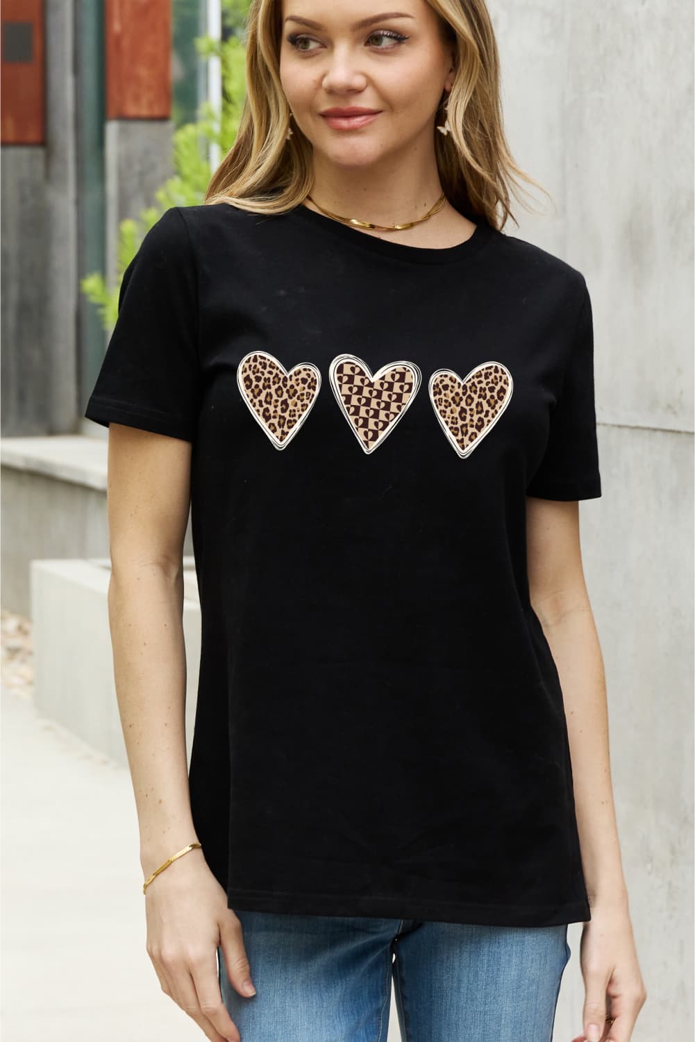 Simply Love Full Size Leopard Print Heart Graphic Cotton Tee (2 Colors)  Krazy Heart Designs Boutique   