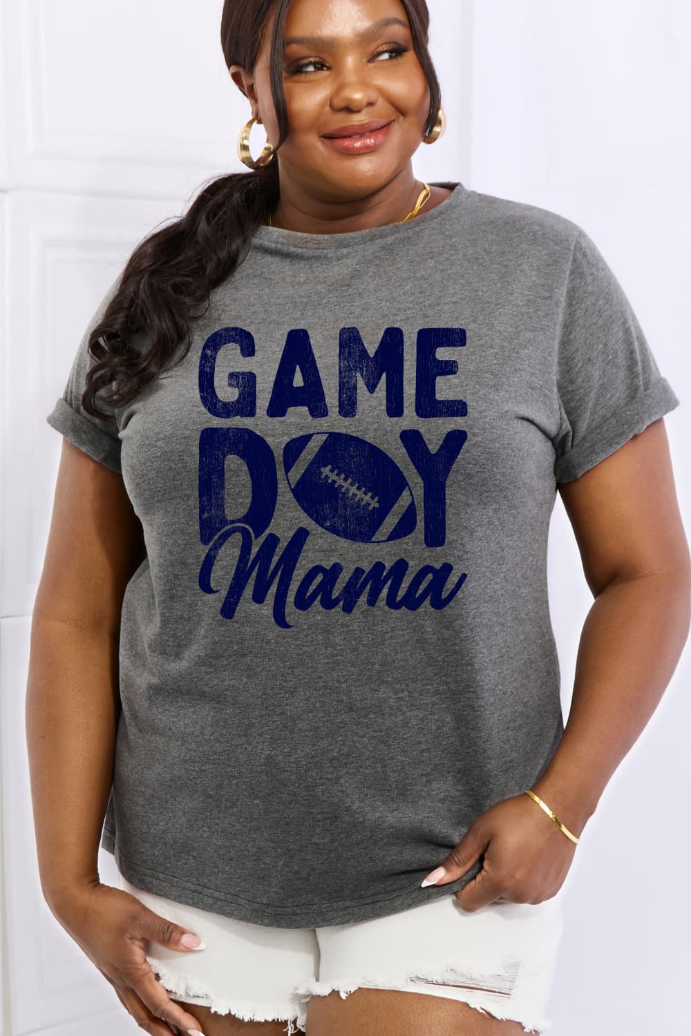 Simply Love Full Size GAMEDAY MAMA Graphic Cotton Tee (2 Colors)  Krazy Heart Designs Boutique Charcoal S 